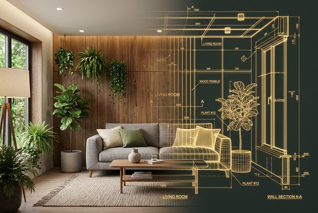 Modern home interior blueprint draft sketch